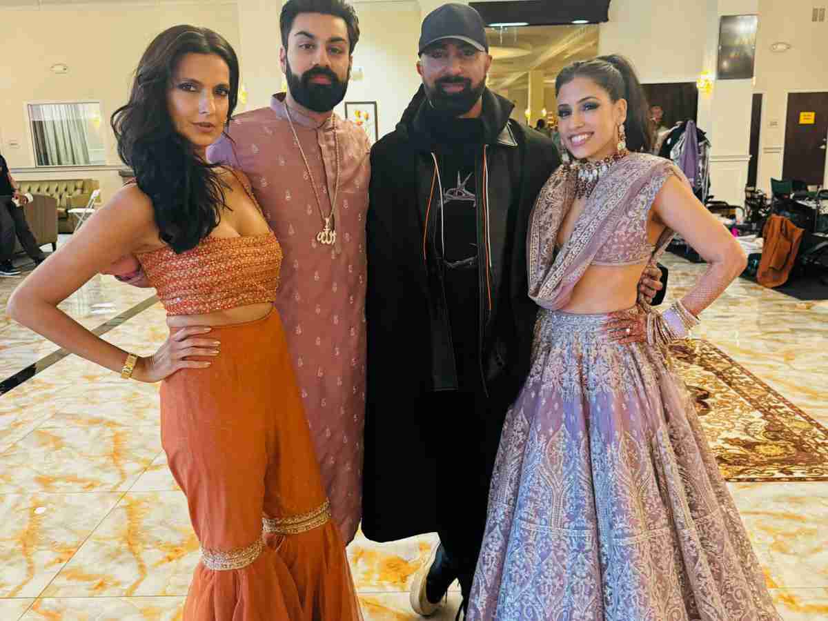 Designer HSY standing with actress Poorna Jagannathan and actress Zainne Saleh